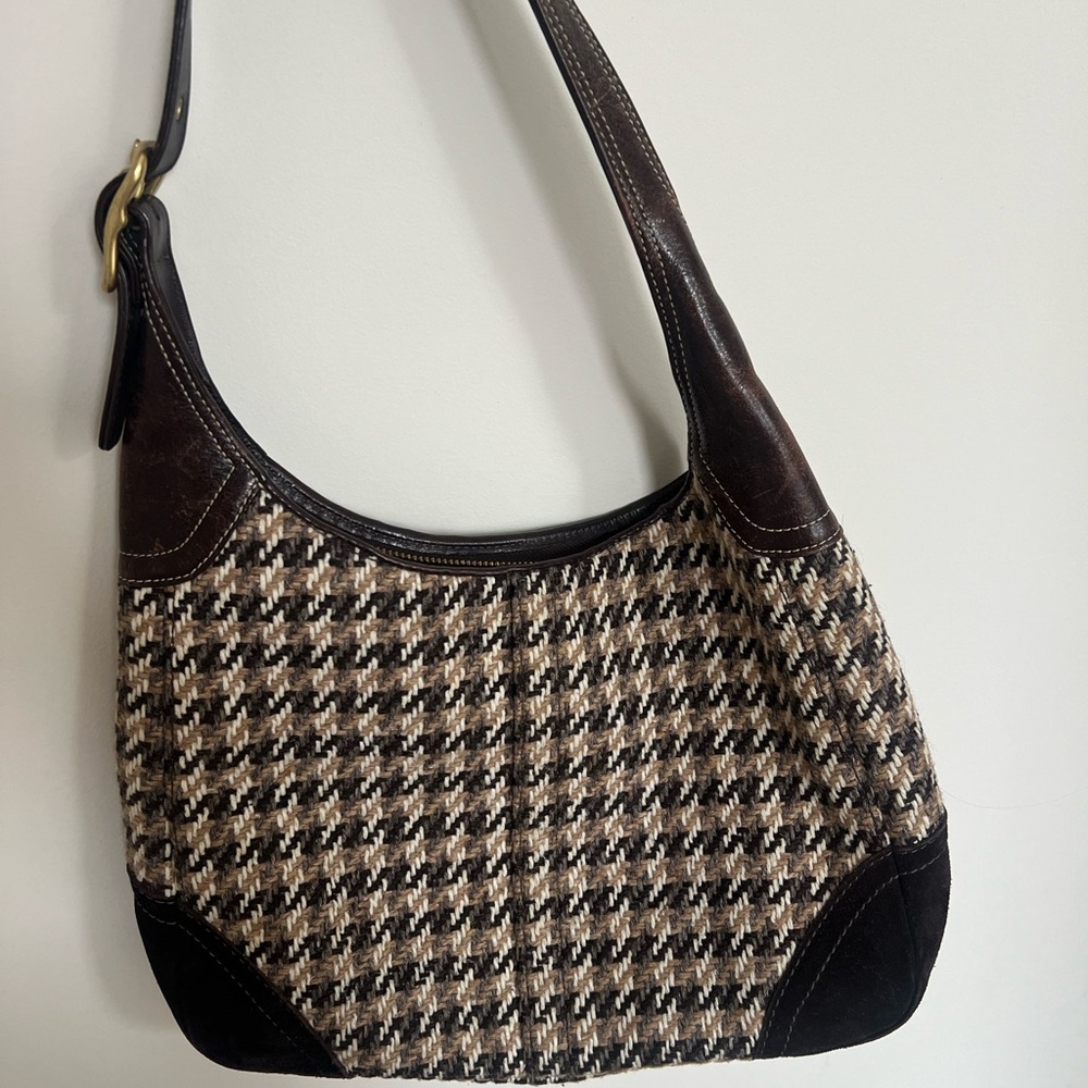 Coach Brown and Black Houndstooth Shoulder Bag